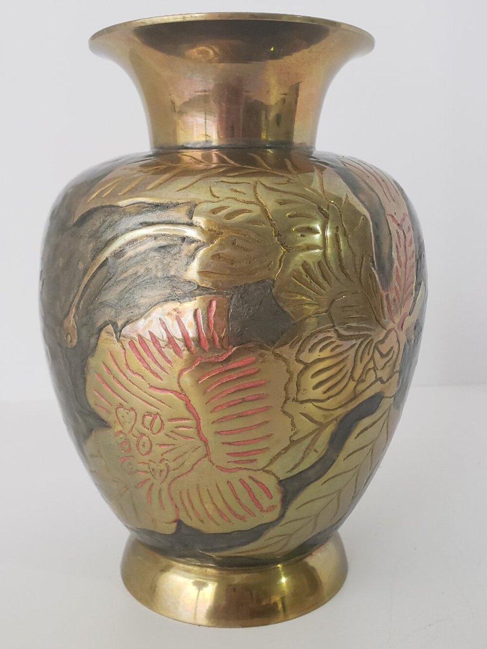 Vintage W.M. Rogers Multicolor Heavy Brass Vase, Green and Gold